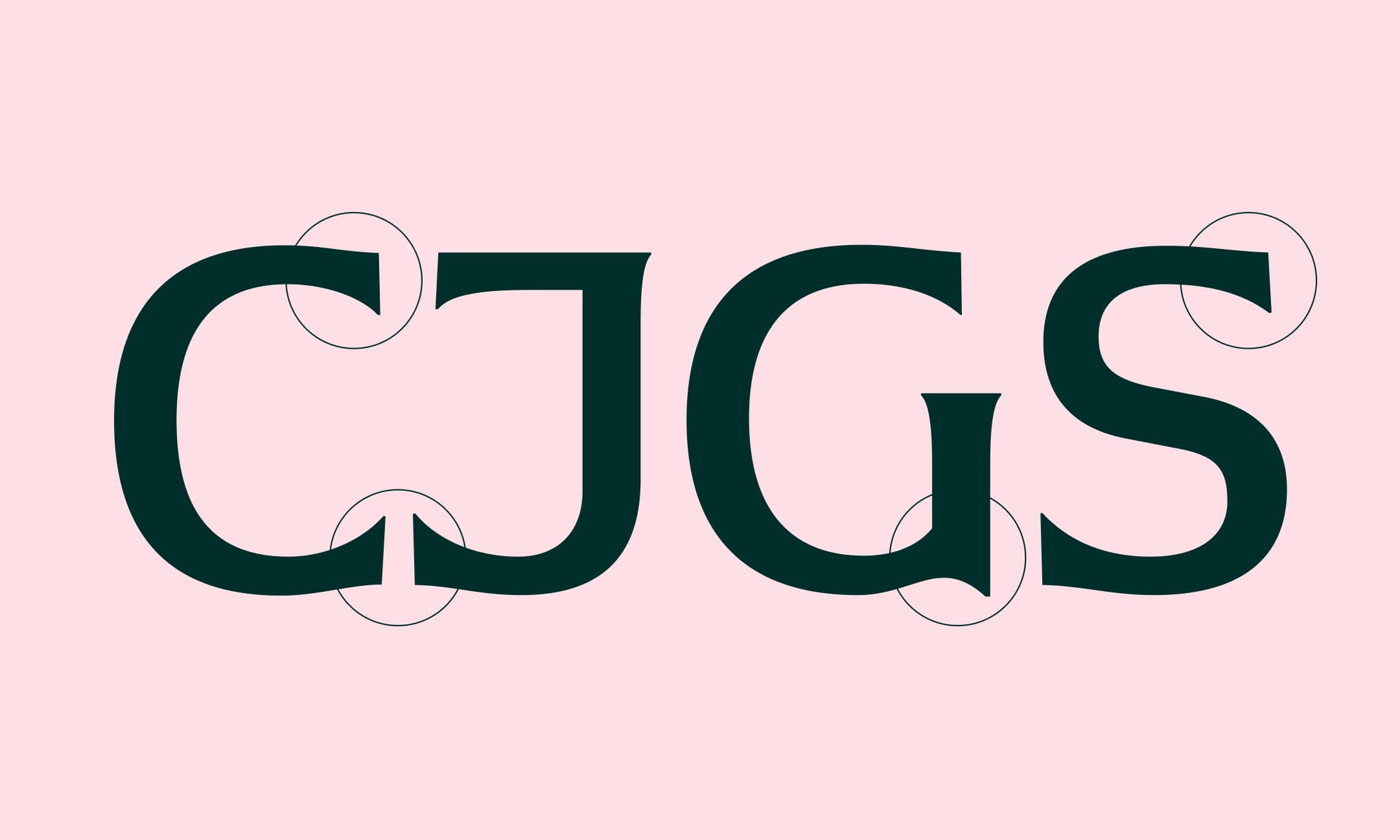 The letters CJGS in a bold, with thin outlined circles highlighting certain curves and connections in each letter.