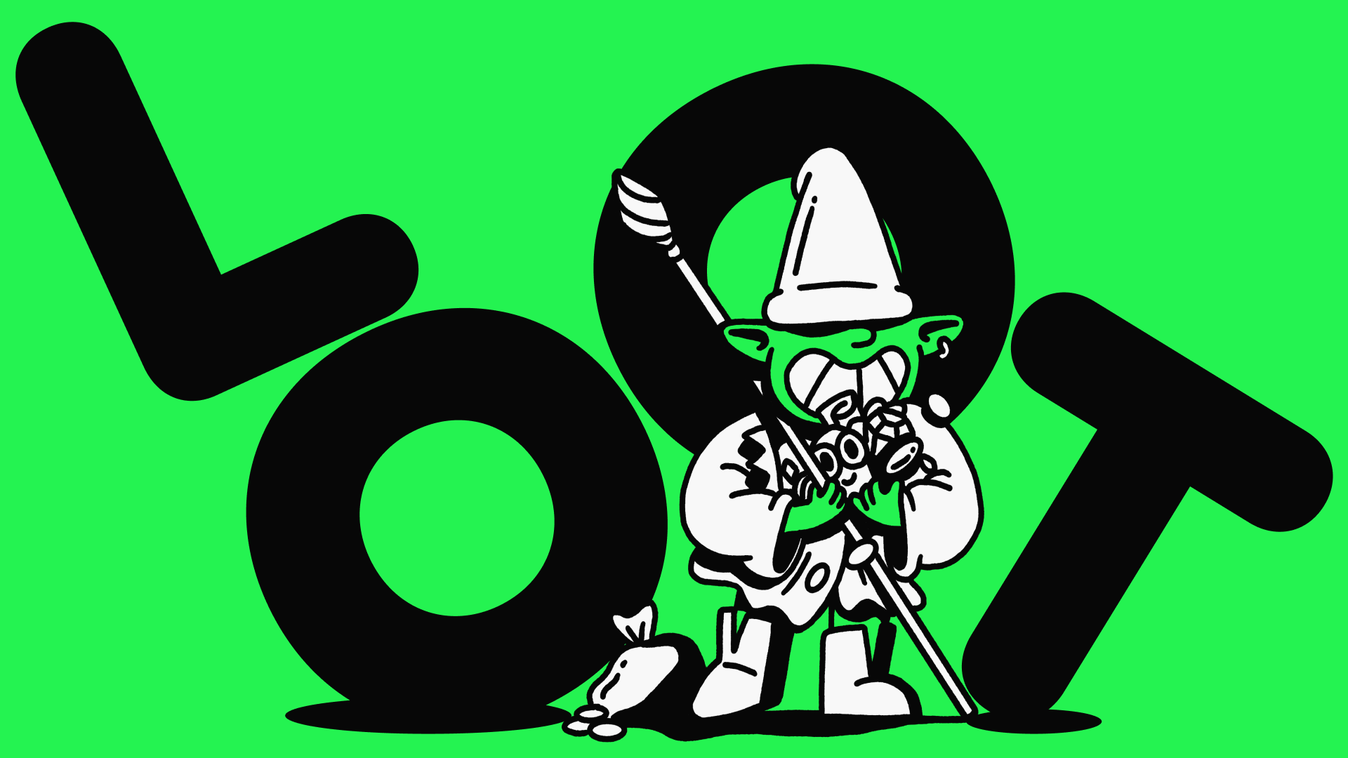 A gif switching between various screens and illustrations with the goblin mascot amongst the words, Loot, Play, Earn.