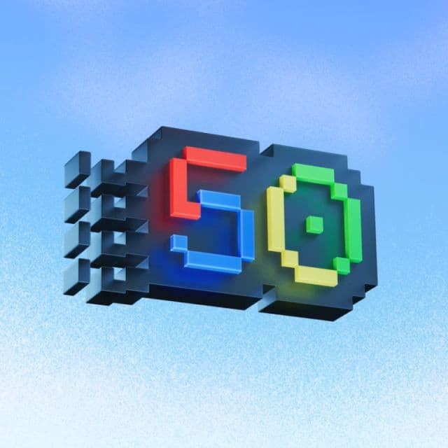 Microsoft 50th Anniversary logo.