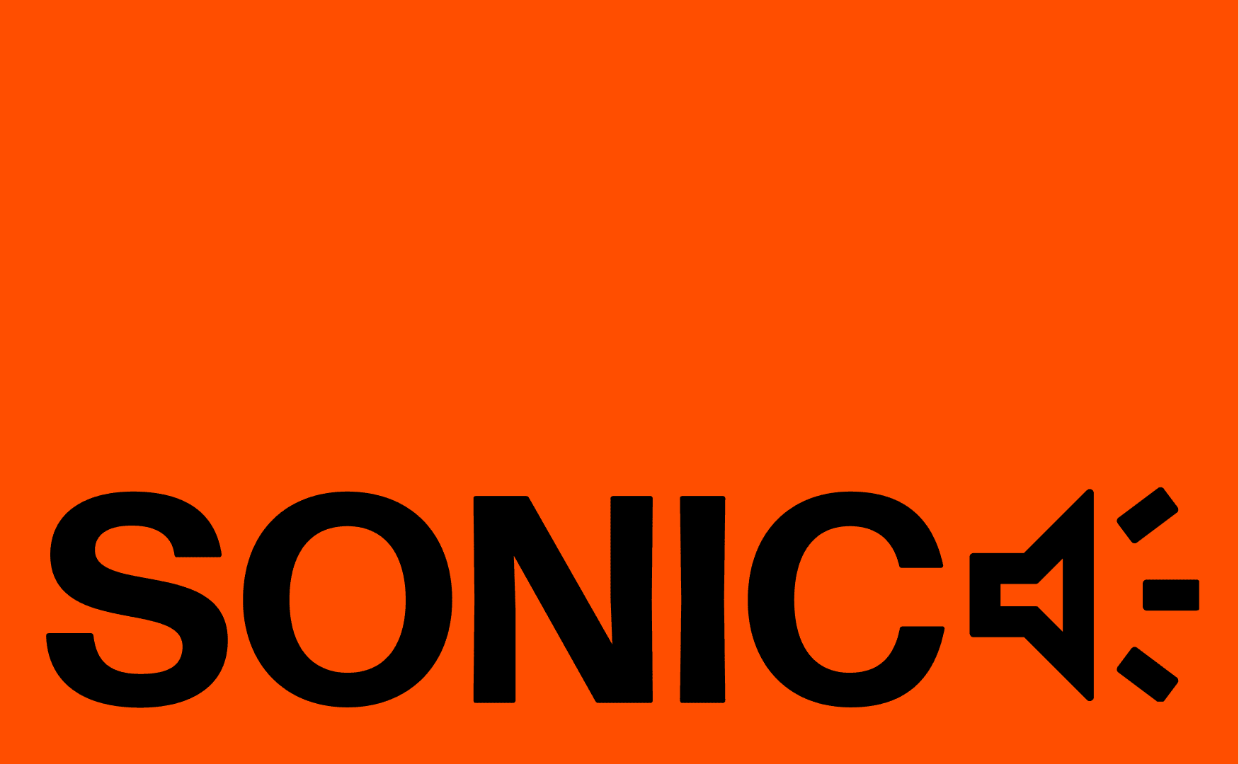 The text 'SONIC' with a speaker icon emitting three sound waves on an orange background.