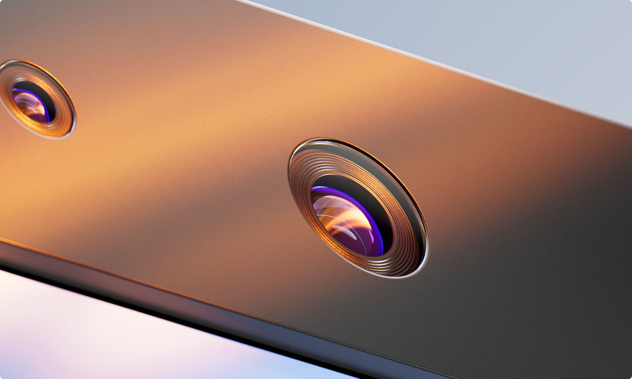 Close-up detail of the Copilot+ PC camera lenses.