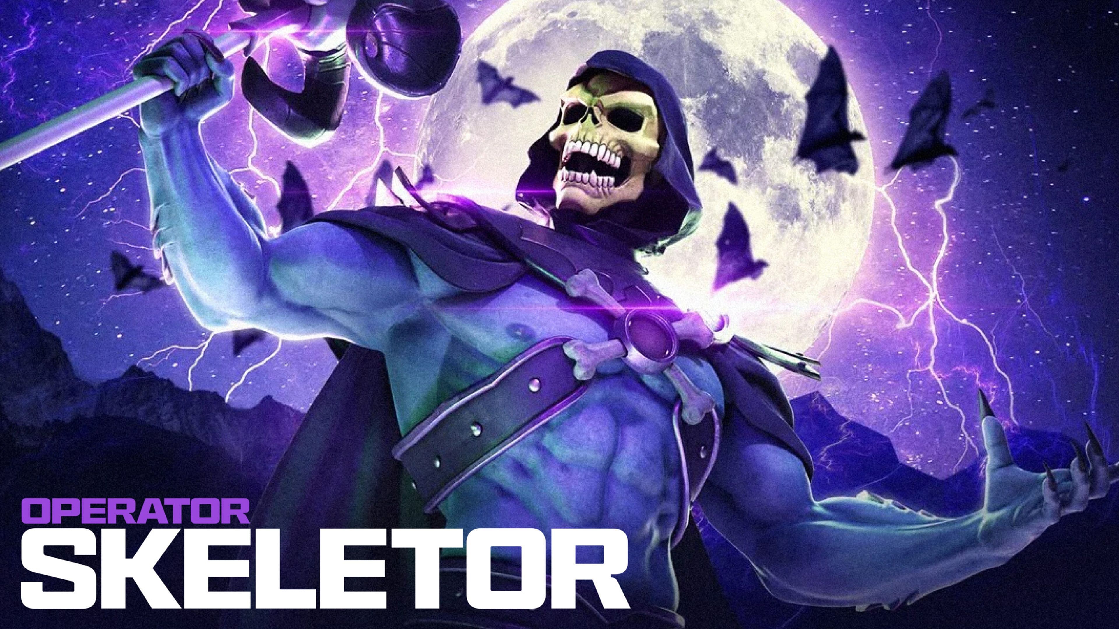Character graphic of Operator Skeletor, a muscular blue-skinned skeleton in a hooded cape holding a staff.
