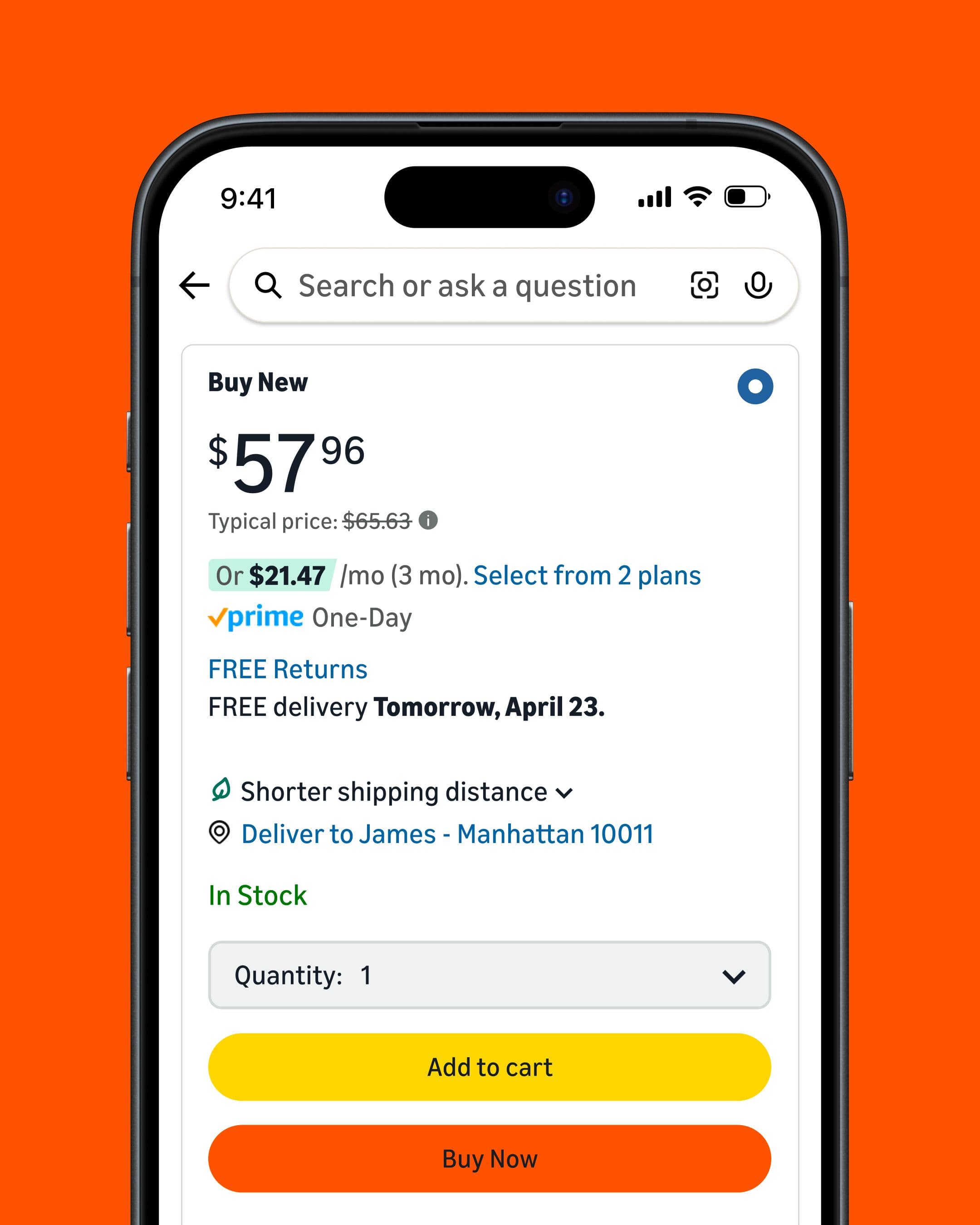 Smartphone displaying an Amazon purchase screen.